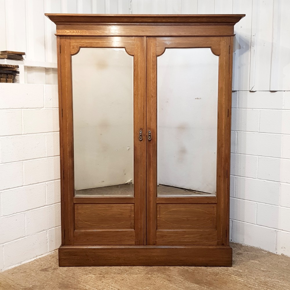 ANTIQUE EDWARDIAN INLAID OAK DOUBLE WARDROBE C1900 View II