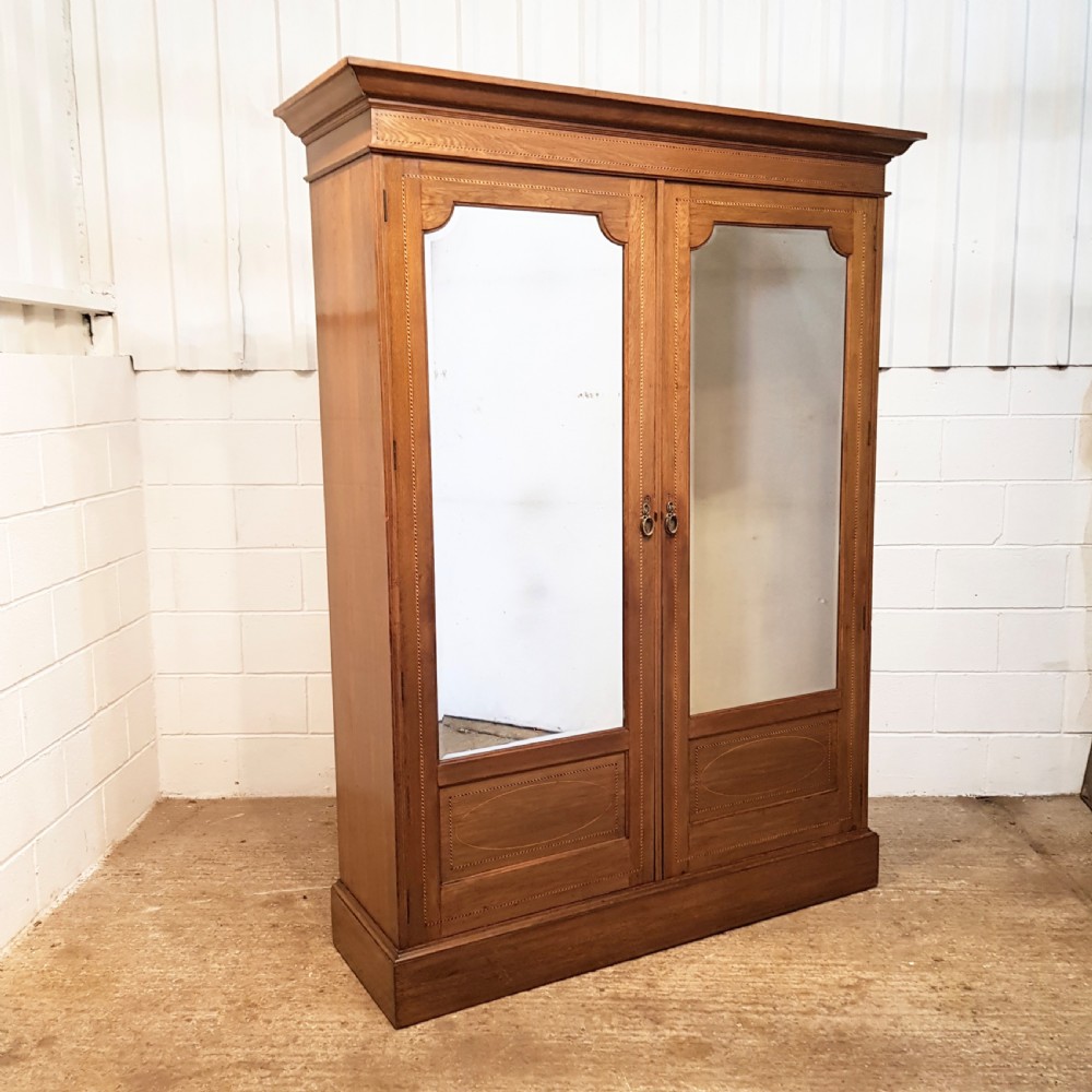 ANTIQUE EDWARDIAN INLAID OAK DOUBLE WARDROBE C1900 View IV