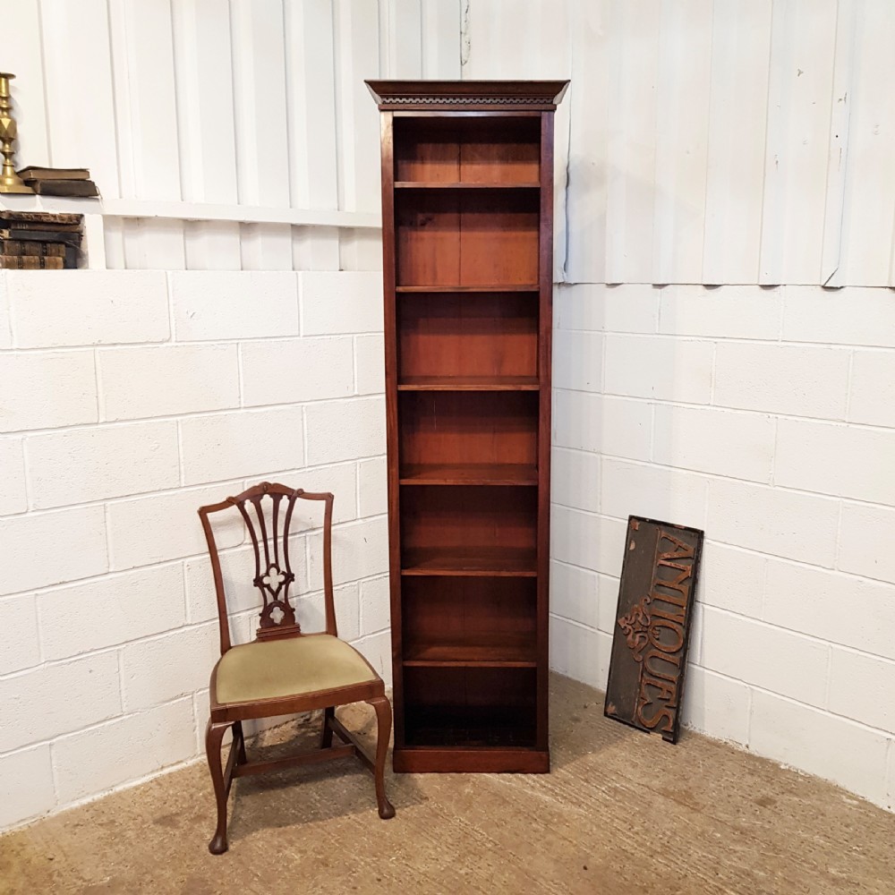ANTIQUE VICTORIAN MAHOGANY TALL OPEN BOOKCASE C1880