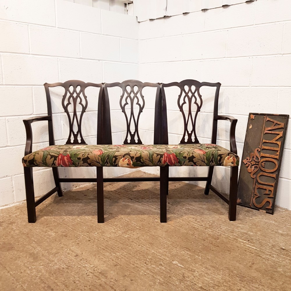 ANTIQUE GEORGIAN MAHOGANY CHIPPENDALE TRIPLE CHAIR BACK SOFA C 1820