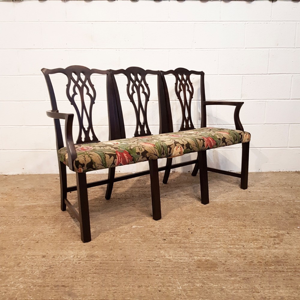 ANTIQUE GEORGIAN MAHOGANY CHIPPENDALE TRIPLE CHAIR BACK SOFA C 1820 View V