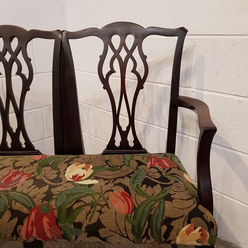 ANTIQUE GEORGIAN MAHOGANY CHIPPENDALE TRIPLE CHAIR BACK SOFA C 1820 View VII