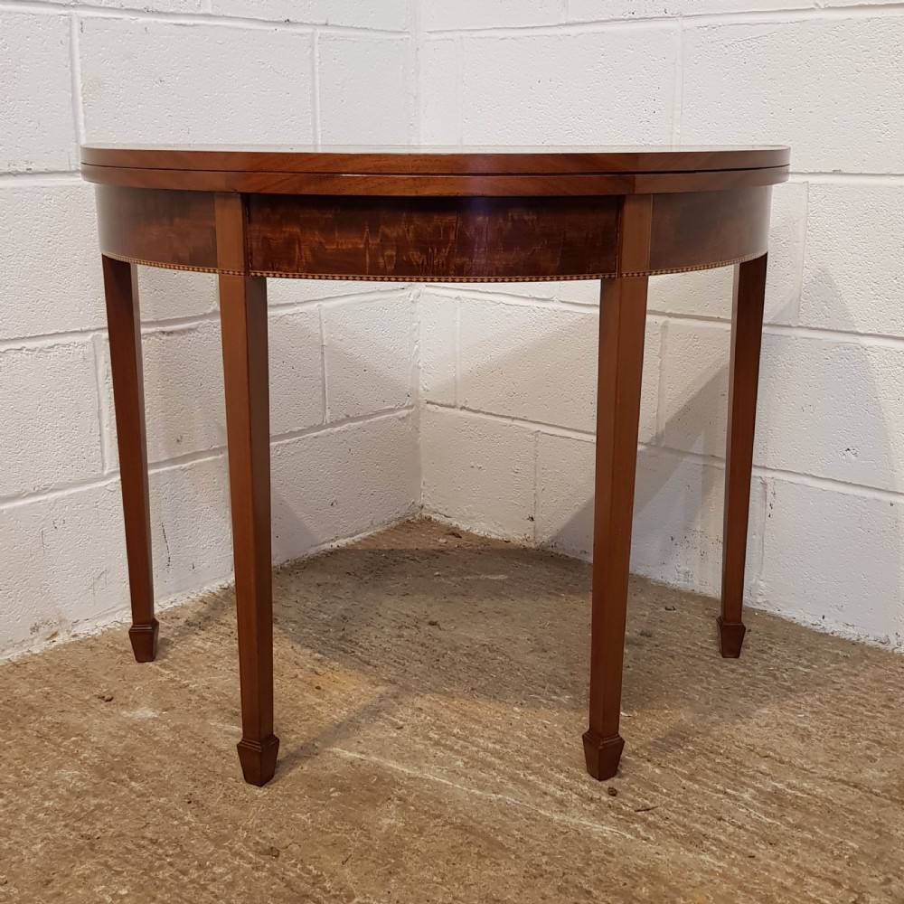 ANTIQUE EDWARDIAN SATINWOOD INLAID DEMI LUNE FOLD OVER TABLE C1900 View III