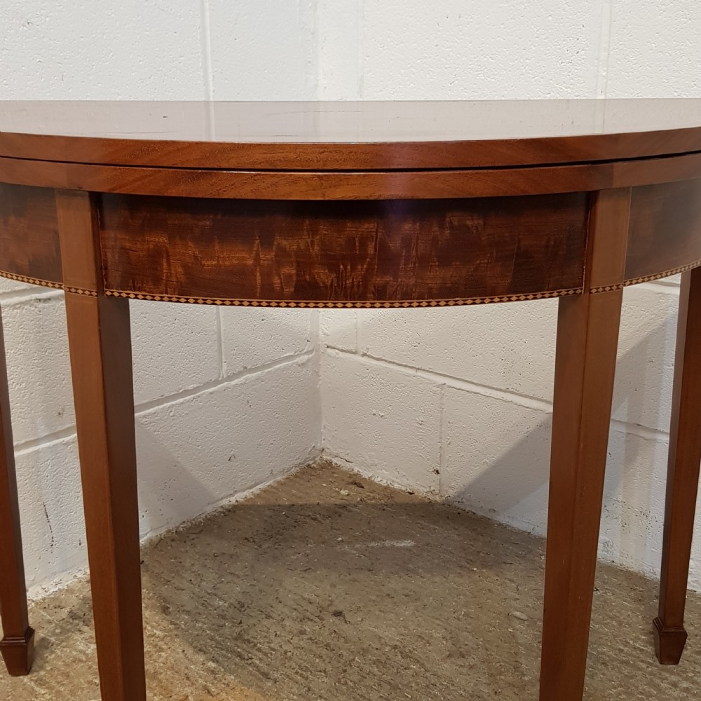 ANTIQUE EDWARDIAN SATINWOOD INLAID DEMI LUNE FOLD OVER TABLE C1900 View IV