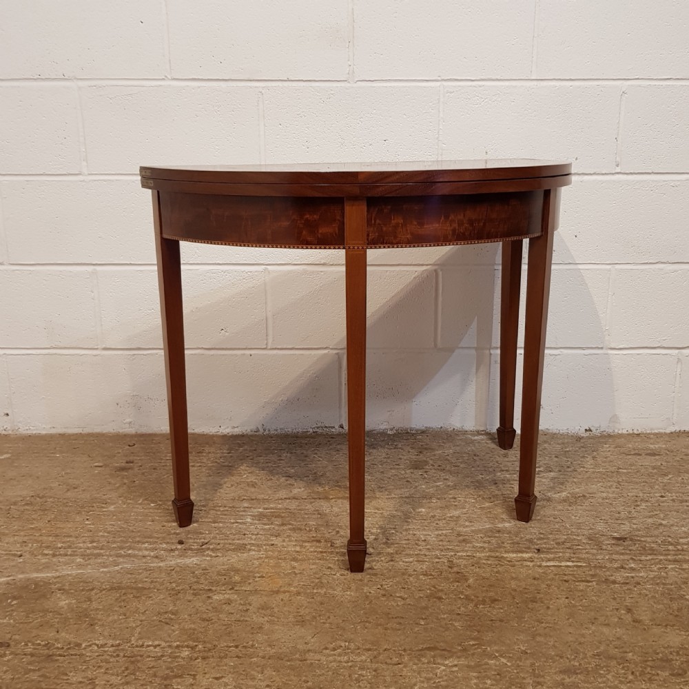 ANTIQUE EDWARDIAN SATINWOOD INLAID DEMI LUNE FOLD OVER TABLE C1900 View V