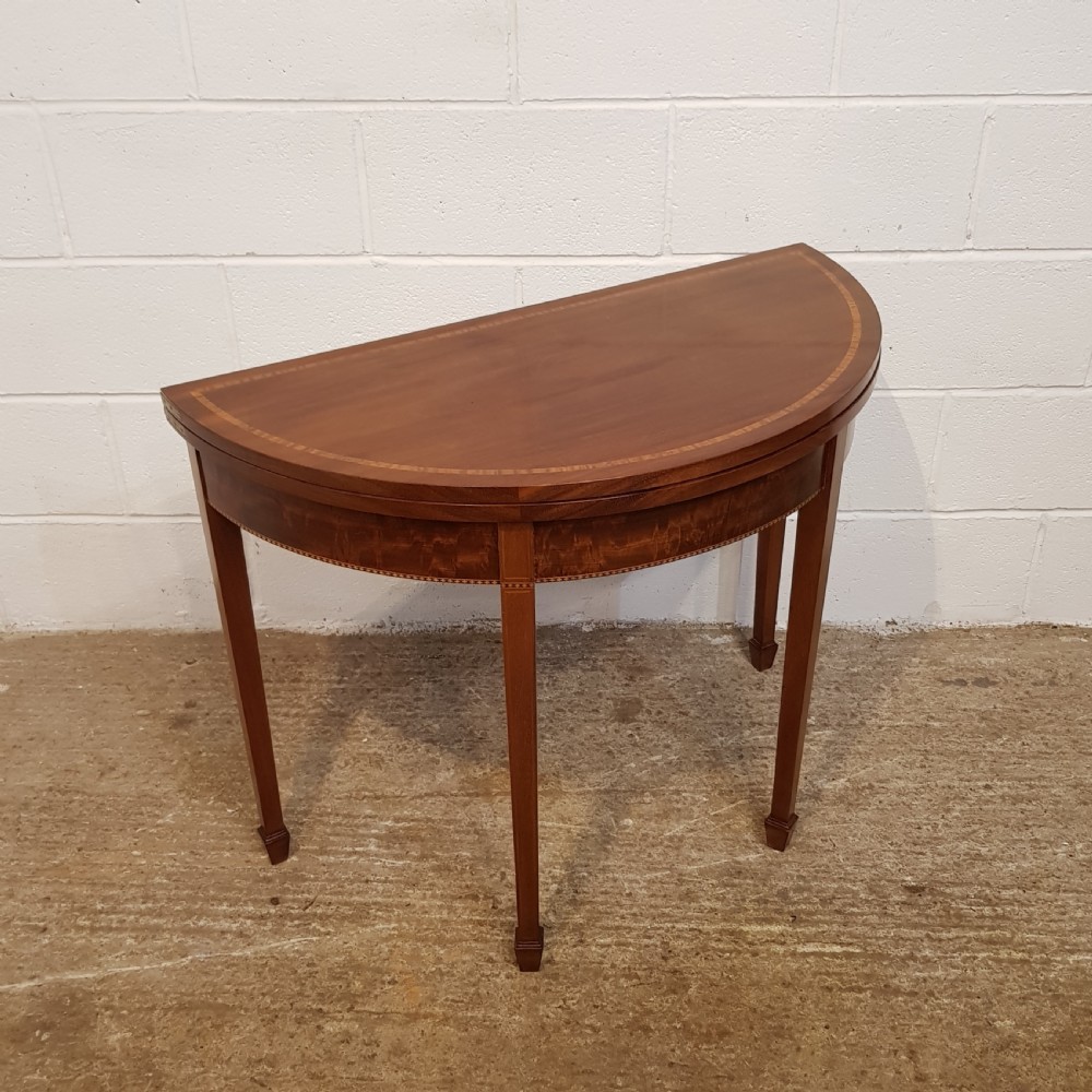 ANTIQUE EDWARDIAN SATINWOOD INLAID DEMI LUNE FOLD OVER TABLE C1900 View VI