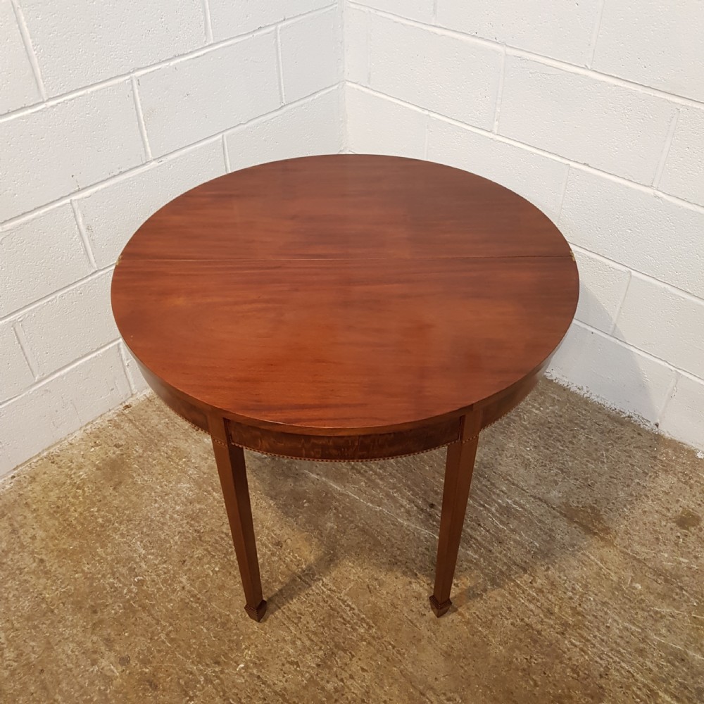 ANTIQUE EDWARDIAN SATINWOOD INLAID DEMI LUNE FOLD OVER TABLE C1900 View VII