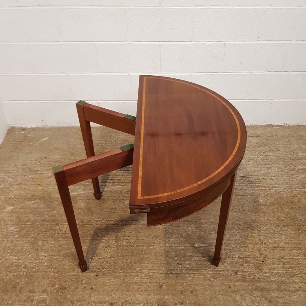 ANTIQUE EDWARDIAN SATINWOOD INLAID DEMI LUNE FOLD OVER TABLE C1900 View VIII