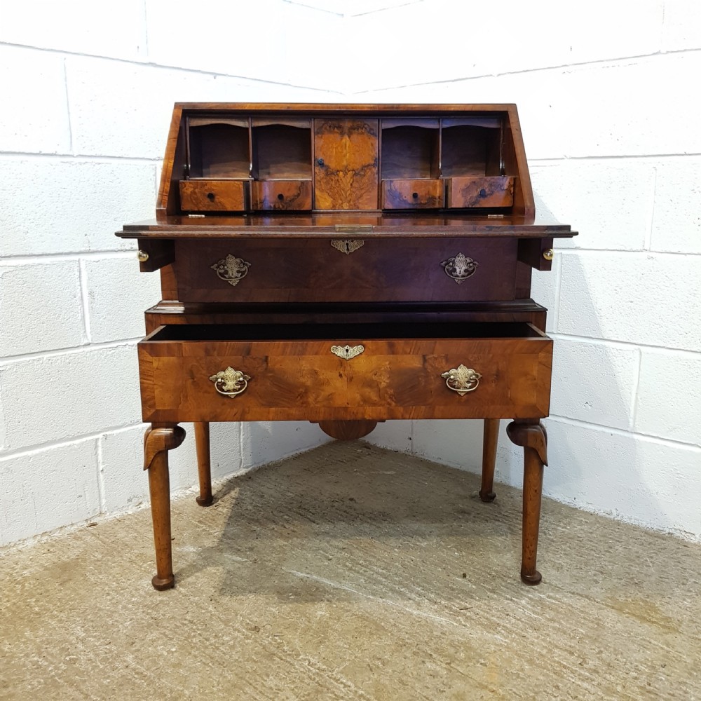 ANTIQUE BURR WALNUT BUREAU C1920 View IV