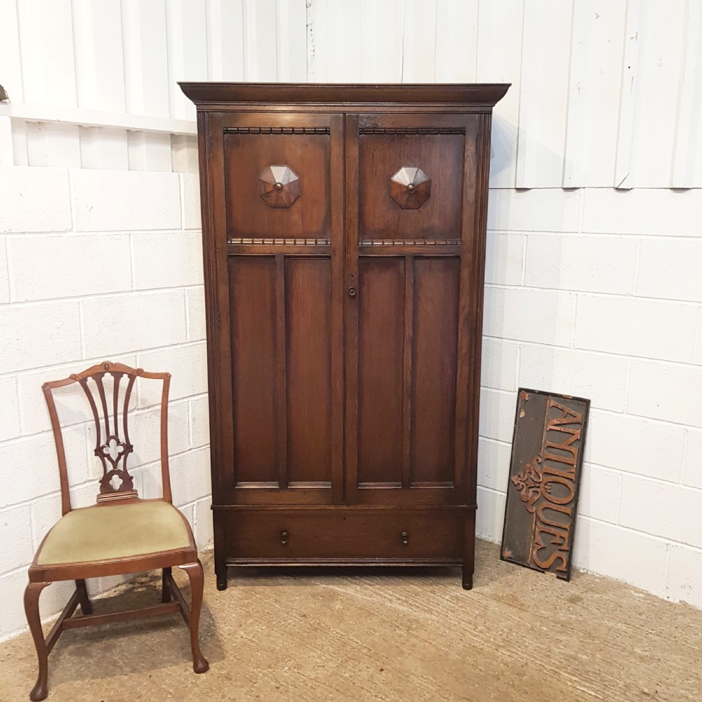 ANTIQUE OAK DOUBLE WARDROBE C1920