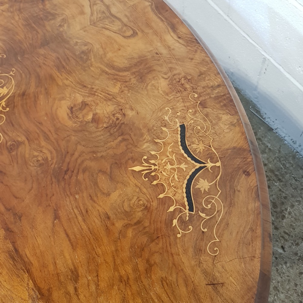ANTIQUE VICTORIAN INLAID BURR WALNUT TILT TOP LOO TABLE C1880 View II