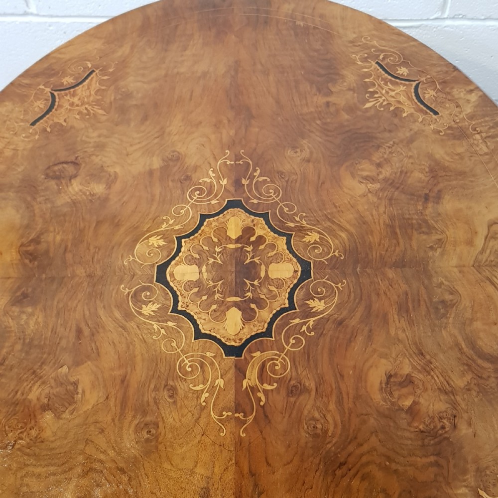 ANTIQUE VICTORIAN INLAID BURR WALNUT TILT TOP LOO TABLE C1880 View III