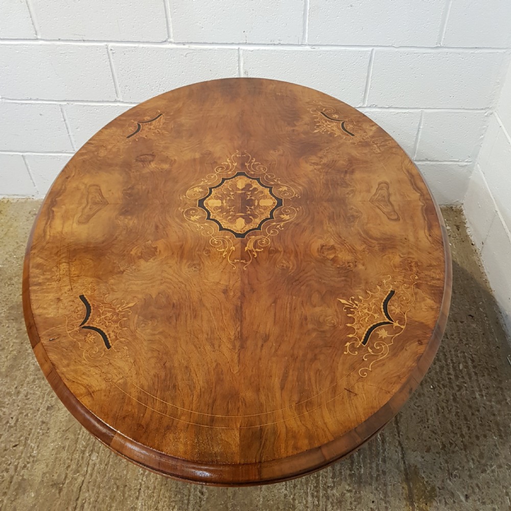 ANTIQUE VICTORIAN INLAID BURR WALNUT TILT TOP LOO TABLE C1880 View V