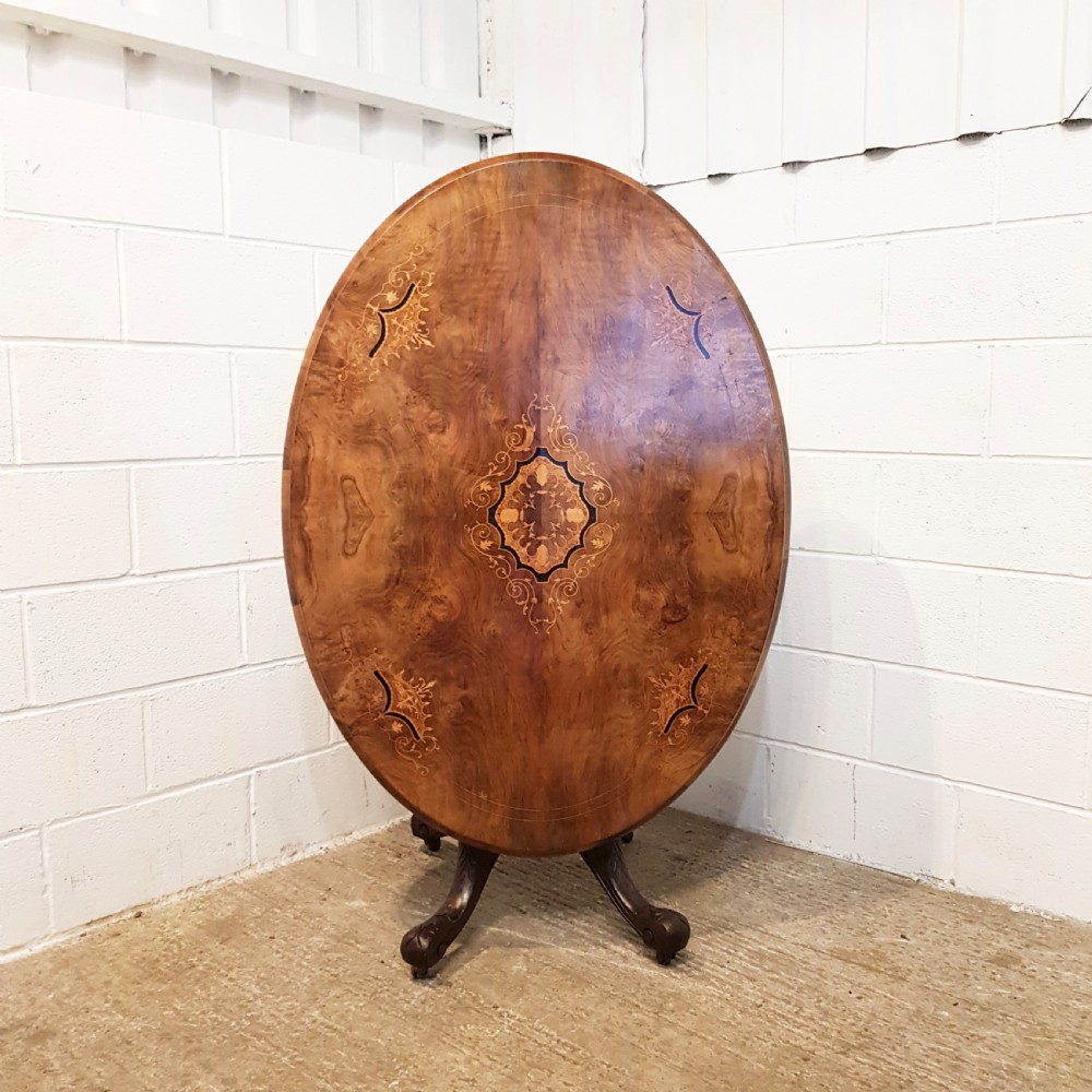 ANTIQUE VICTORIAN INLAID BURR WALNUT TILT TOP LOO TABLE C1880 View VI