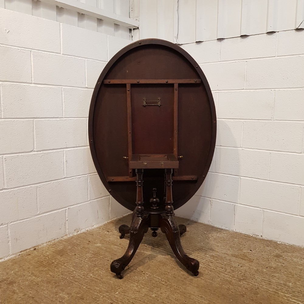 ANTIQUE VICTORIAN INLAID BURR WALNUT TILT TOP LOO TABLE C1880 View VII
