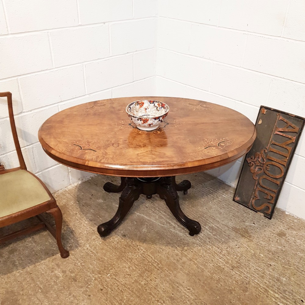 ANTIQUE VICTORIAN INLAID BURR WALNUT TILT TOP LOO TABLE C1880 View IX