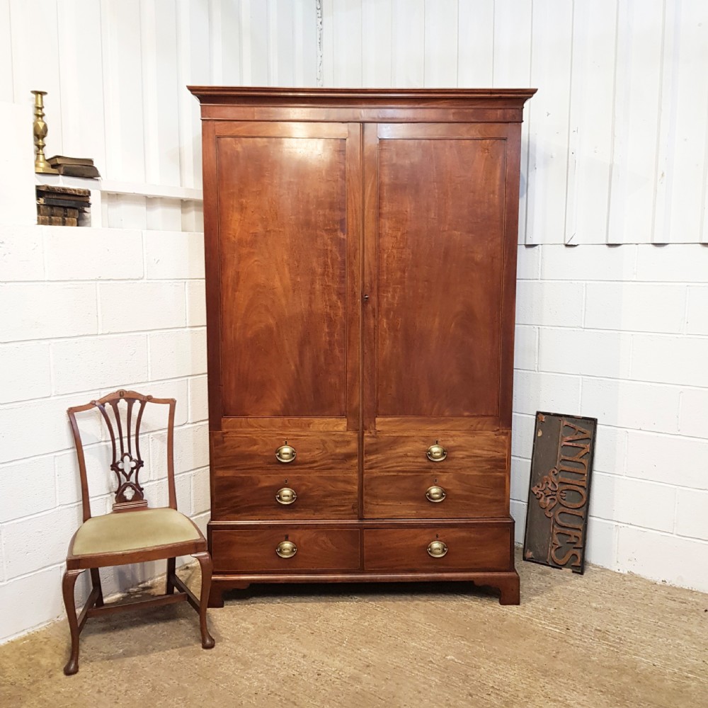 ANTIQUE REGENCY MAHOGANY Y DOUBLE WARDROBE C1820