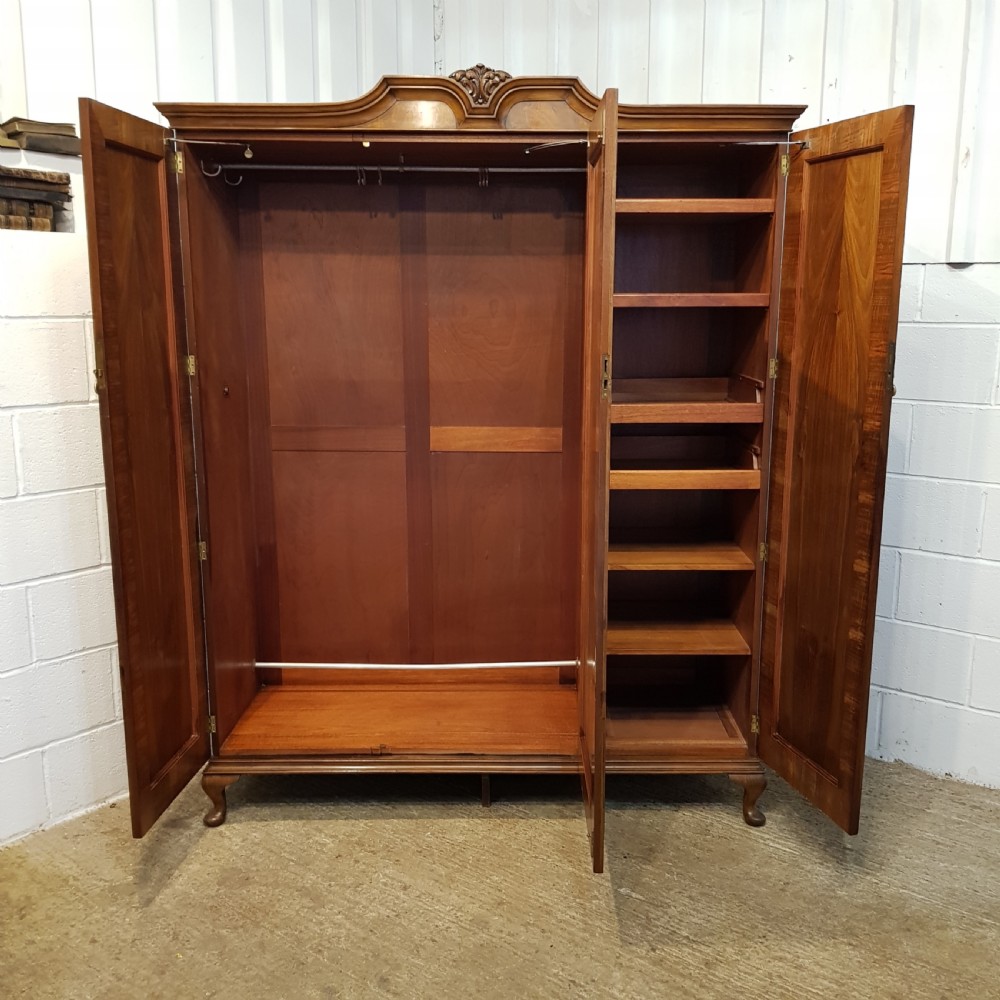 ANTIQUE BURR WALNUT TRIPLE WARDROBE C1920 View II