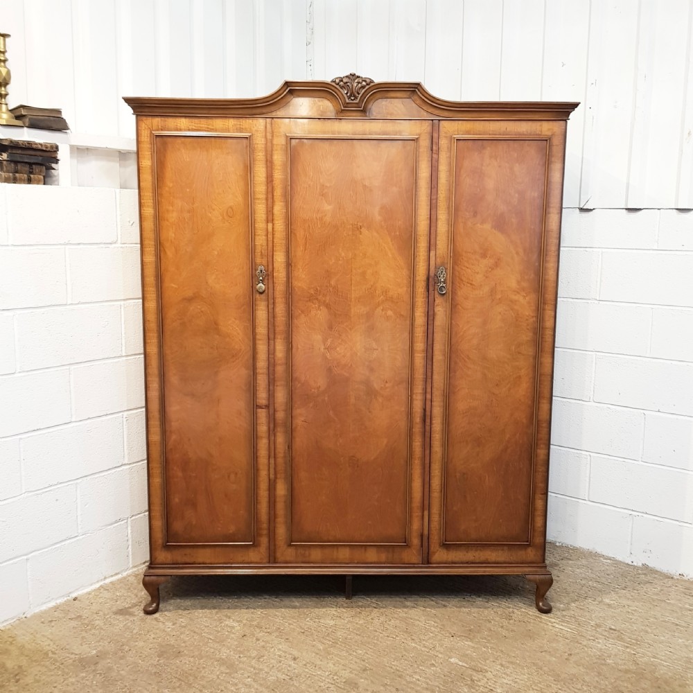 ANTIQUE BURR WALNUT TRIPLE WARDROBE C1920 View III
