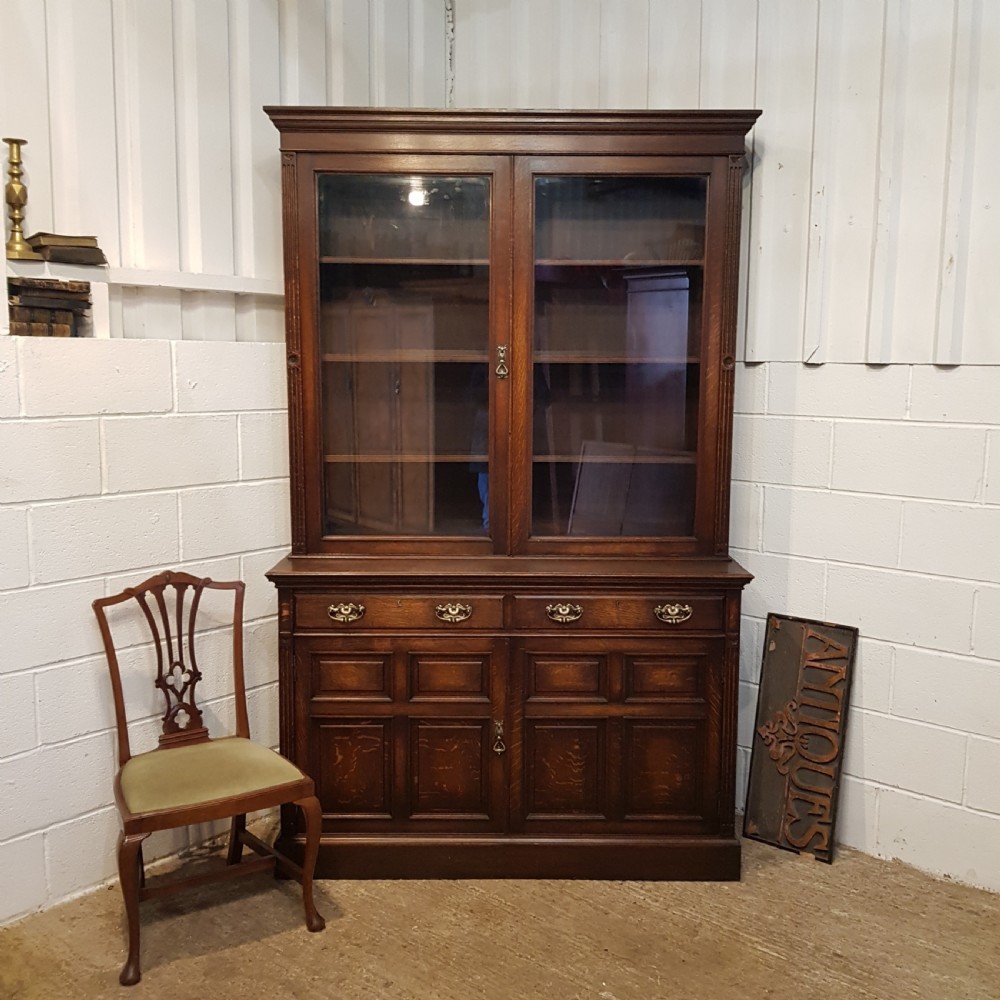 ANTIQUE LATE VICTORIAN OAK LIBRARY BOOKCASE C1890