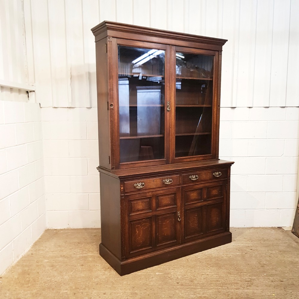 ANTIQUE LATE VICTORIAN OAK LIBRARY BOOKCASE C1890 View X