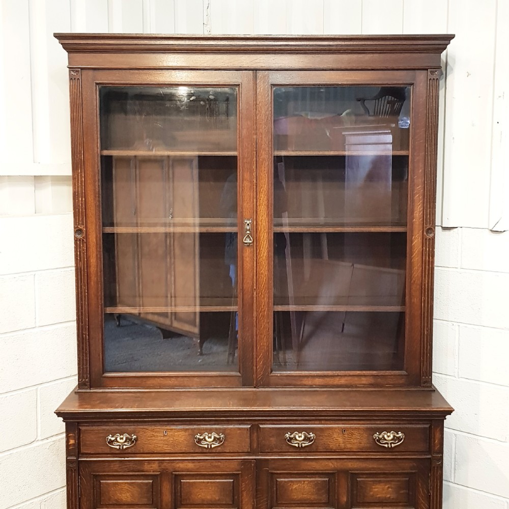 ANTIQUE LATE VICTORIAN OAK LIBRARY BOOKCASE C1890 View XI