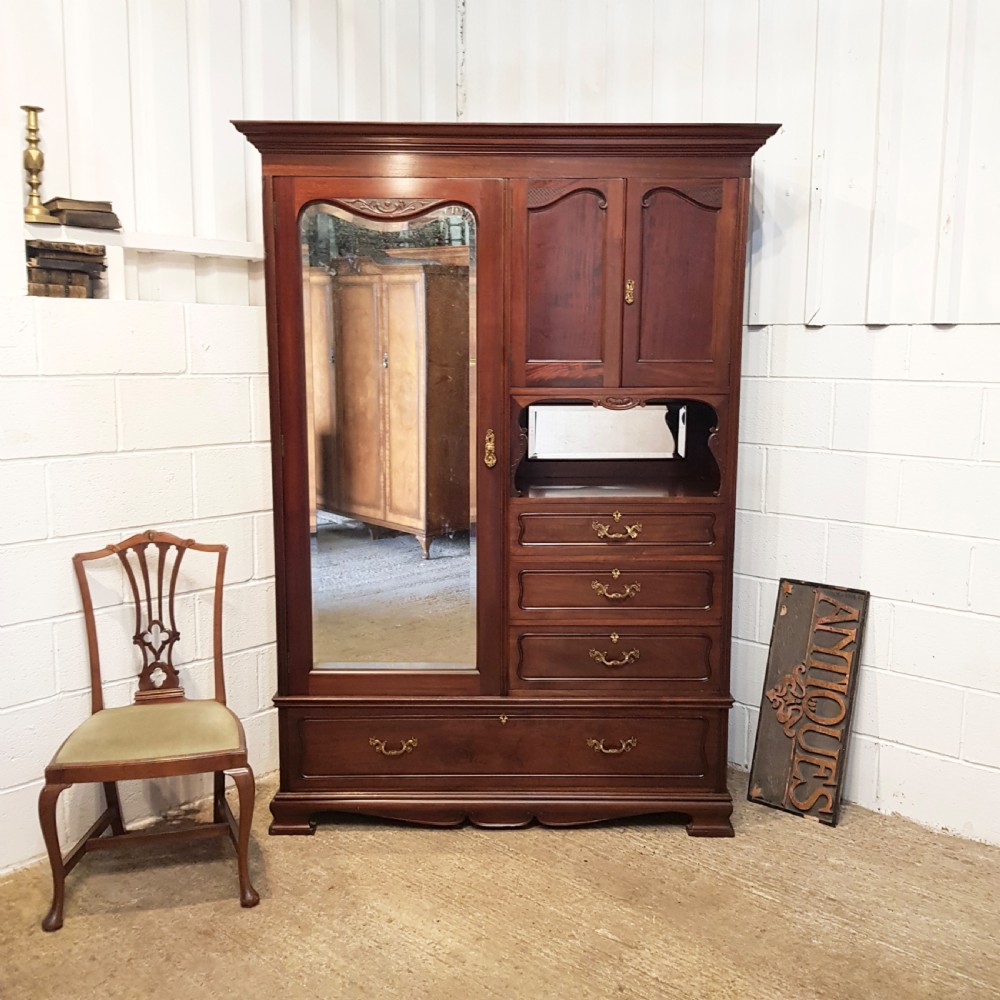 ANTIQUE ART NOUVEAU MAHOGANY COMBINATION WARDROBE C1890