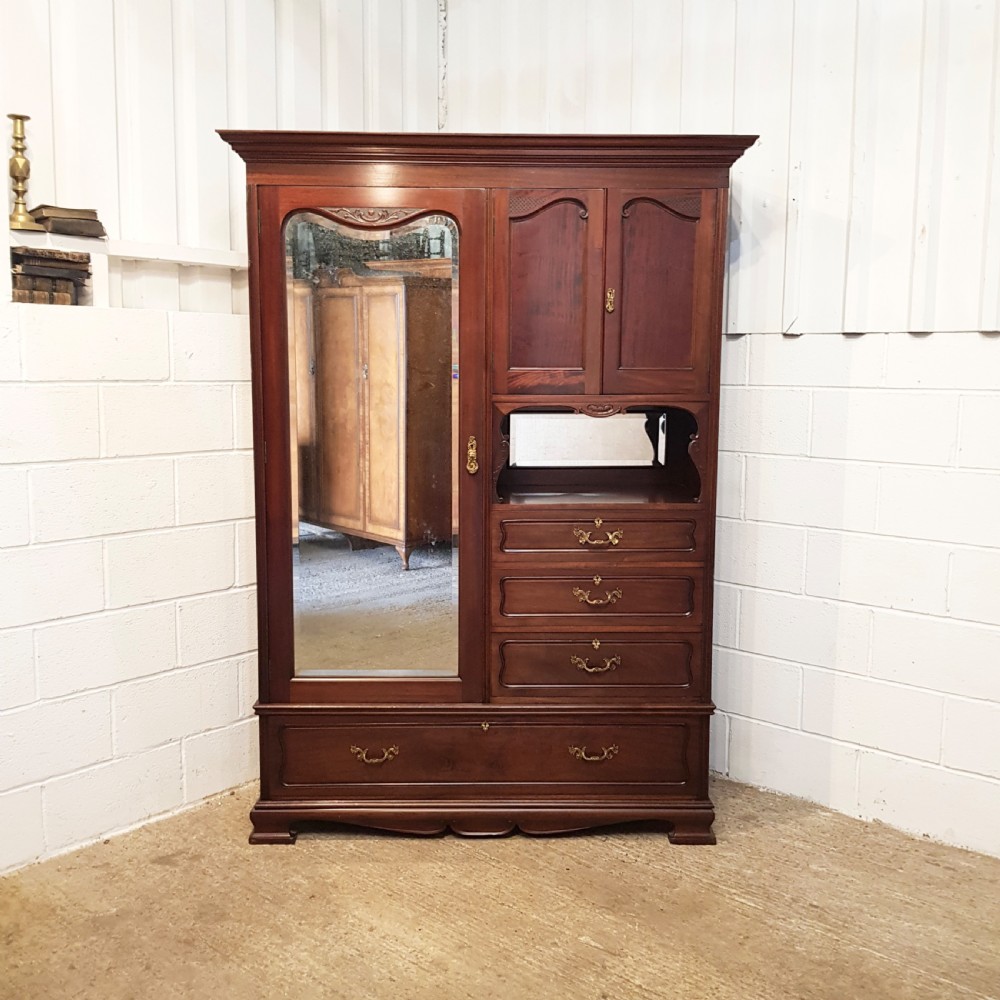 ANTIQUE ART NOUVEAU MAHOGANY COMBINATION WARDROBE C1890 View III