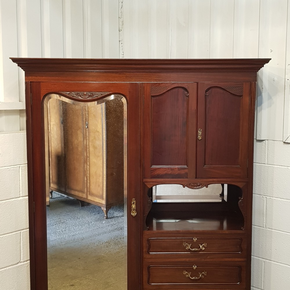 ANTIQUE ART NOUVEAU MAHOGANY COMBINATION WARDROBE C1890 View IV