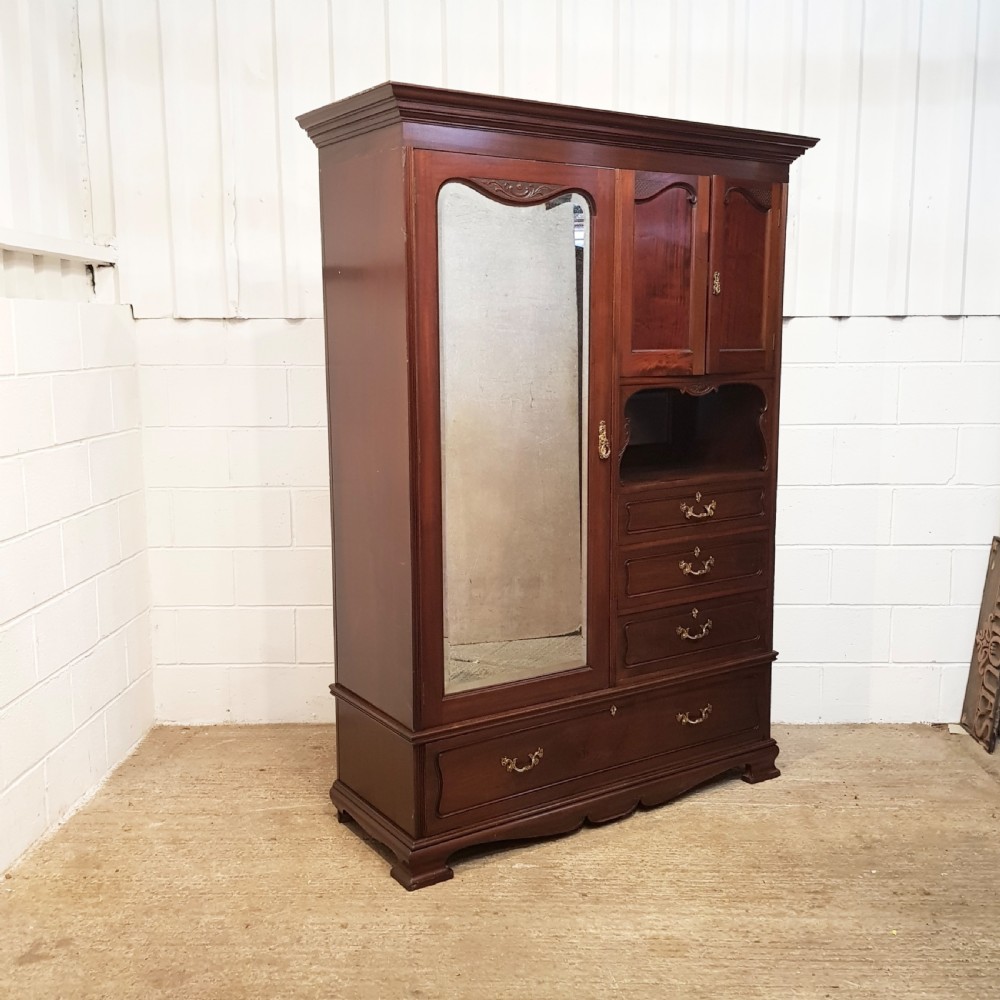 ANTIQUE ART NOUVEAU MAHOGANY COMBINATION WARDROBE C1890 View V