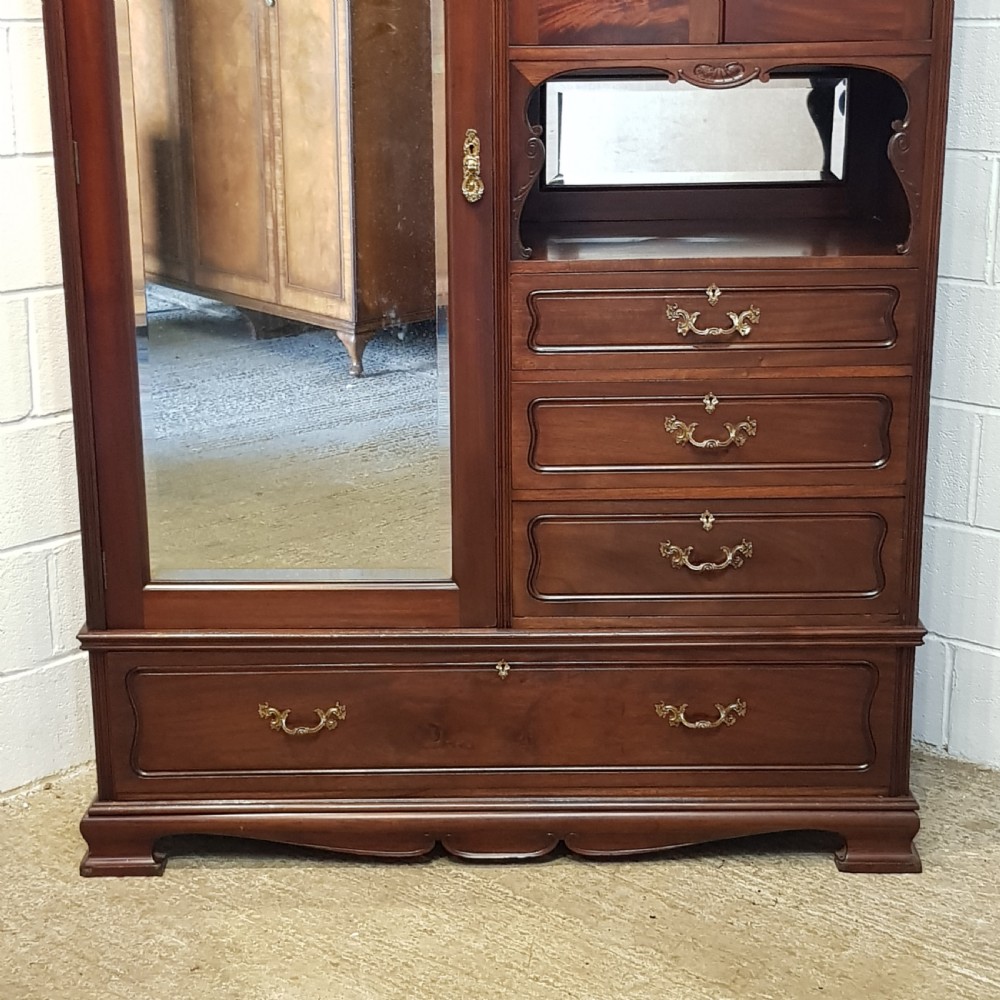 ANTIQUE ART NOUVEAU MAHOGANY COMBINATION WARDROBE C1890 View VII