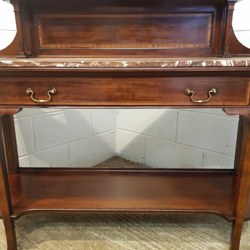 ANTIQUE EDWARDIAN INLAID MAHOGANY MARBLE TOP CONSOLE TABLE BY LAMB OF MANCHESTER C1900 View VII