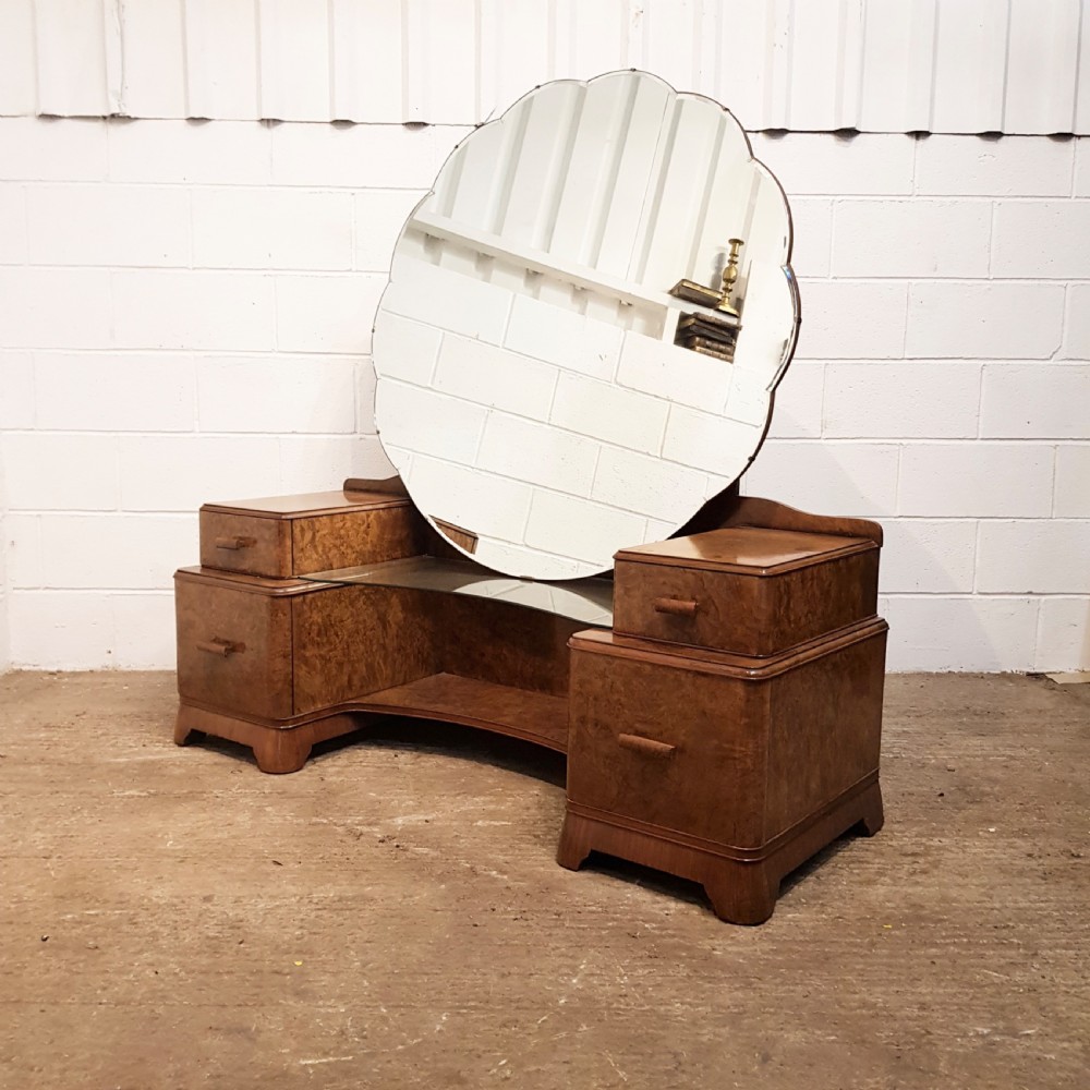 ANTIQUE ART DECO BURR WALNUT DRESSING TABLE  WITH STOOL C1920