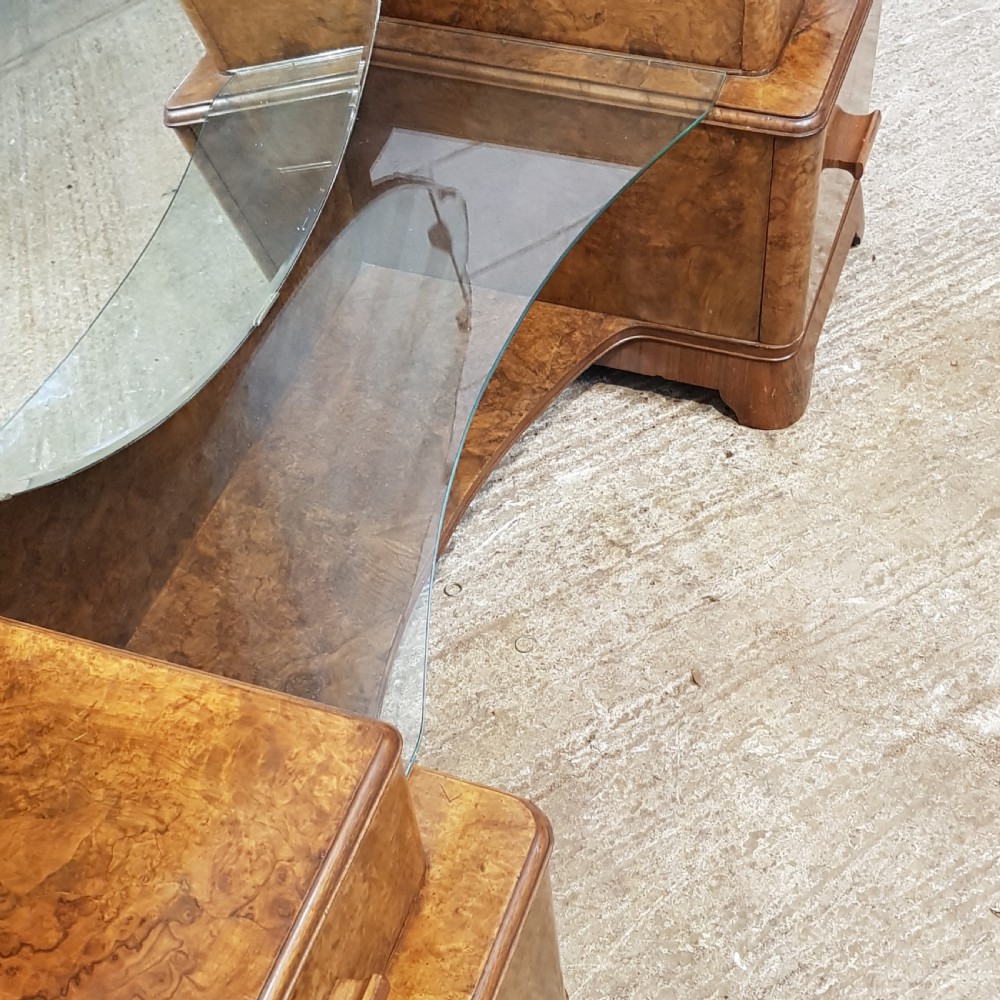 ANTIQUE ART DECO BURR WALNUT DRESSING TABLE  WITH STOOL C1920 View III