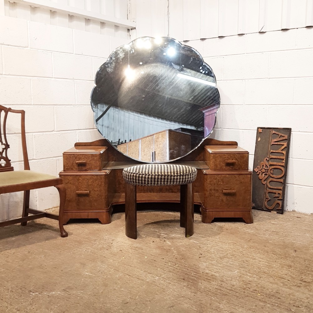 ANTIQUE ART DECO BURR WALNUT DRESSING TABLE  WITH STOOL C1920 View VIII