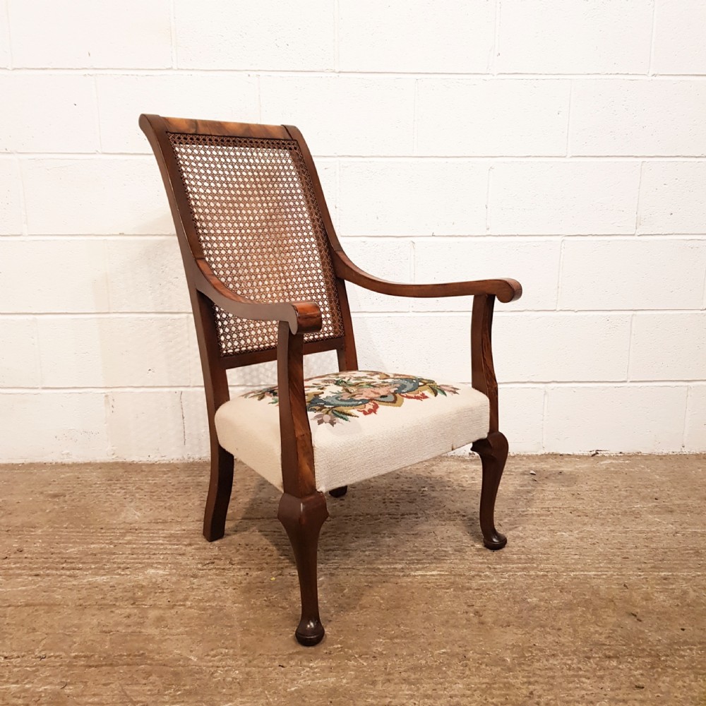 ANTIQUE BURR WALNUT  SPLT CANE SALON CHAIR C1920