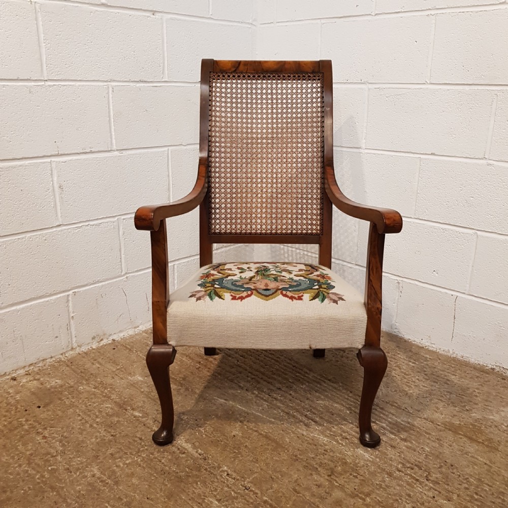 ANTIQUE BURR WALNUT  SPLT CANE SALON CHAIR C1920 View II