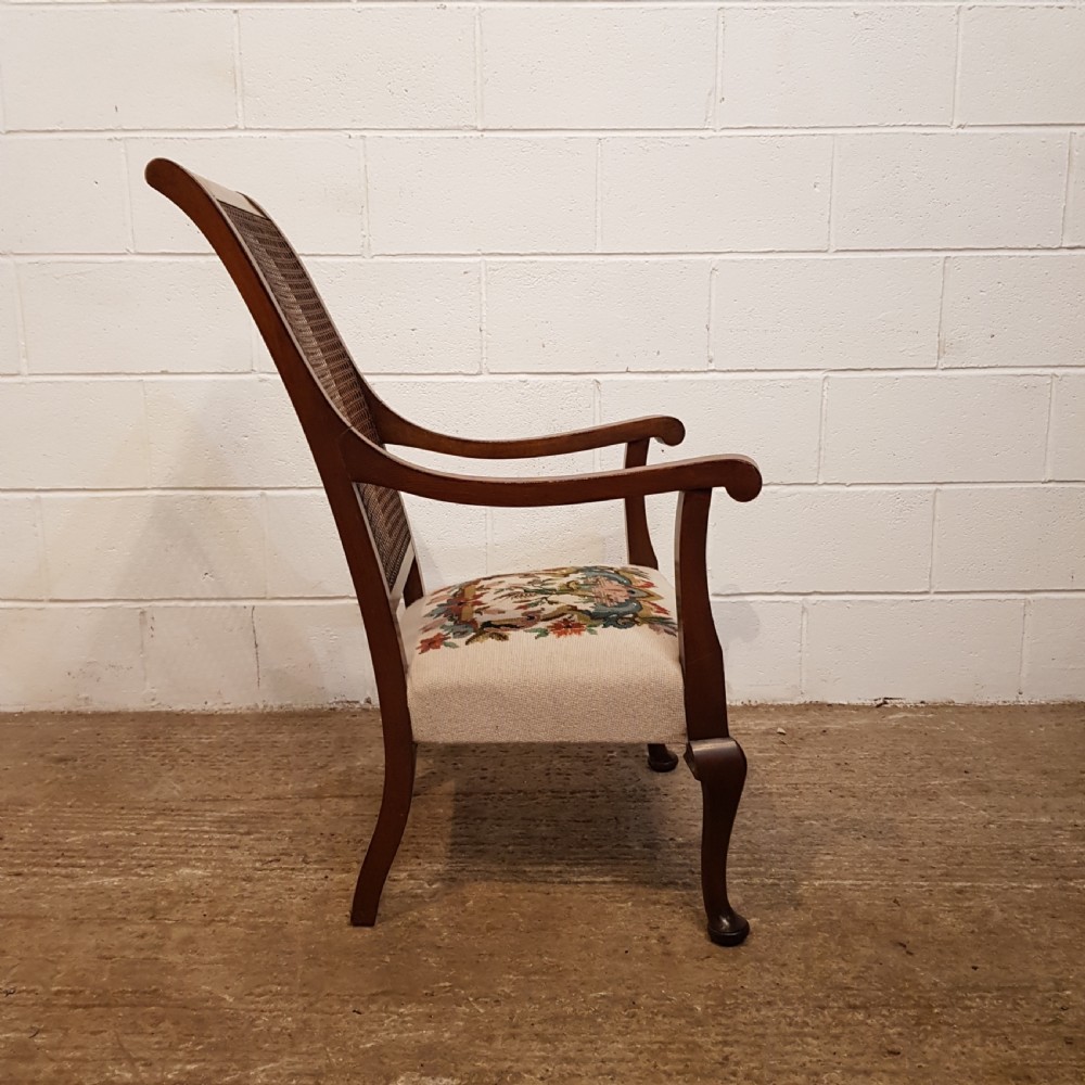 ANTIQUE BURR WALNUT  SPLT CANE SALON CHAIR C1920 View III