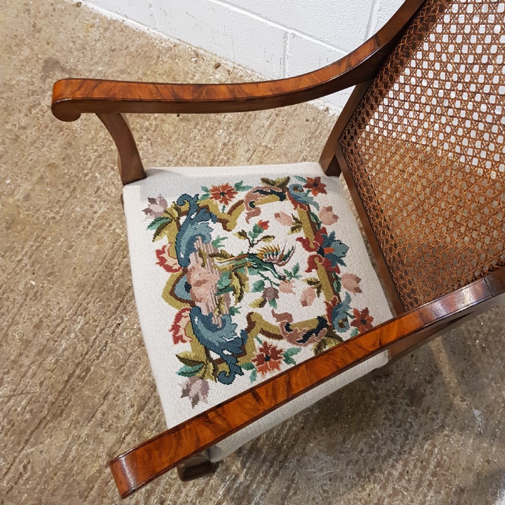 ANTIQUE BURR WALNUT  SPLT CANE SALON CHAIR C1920 View V