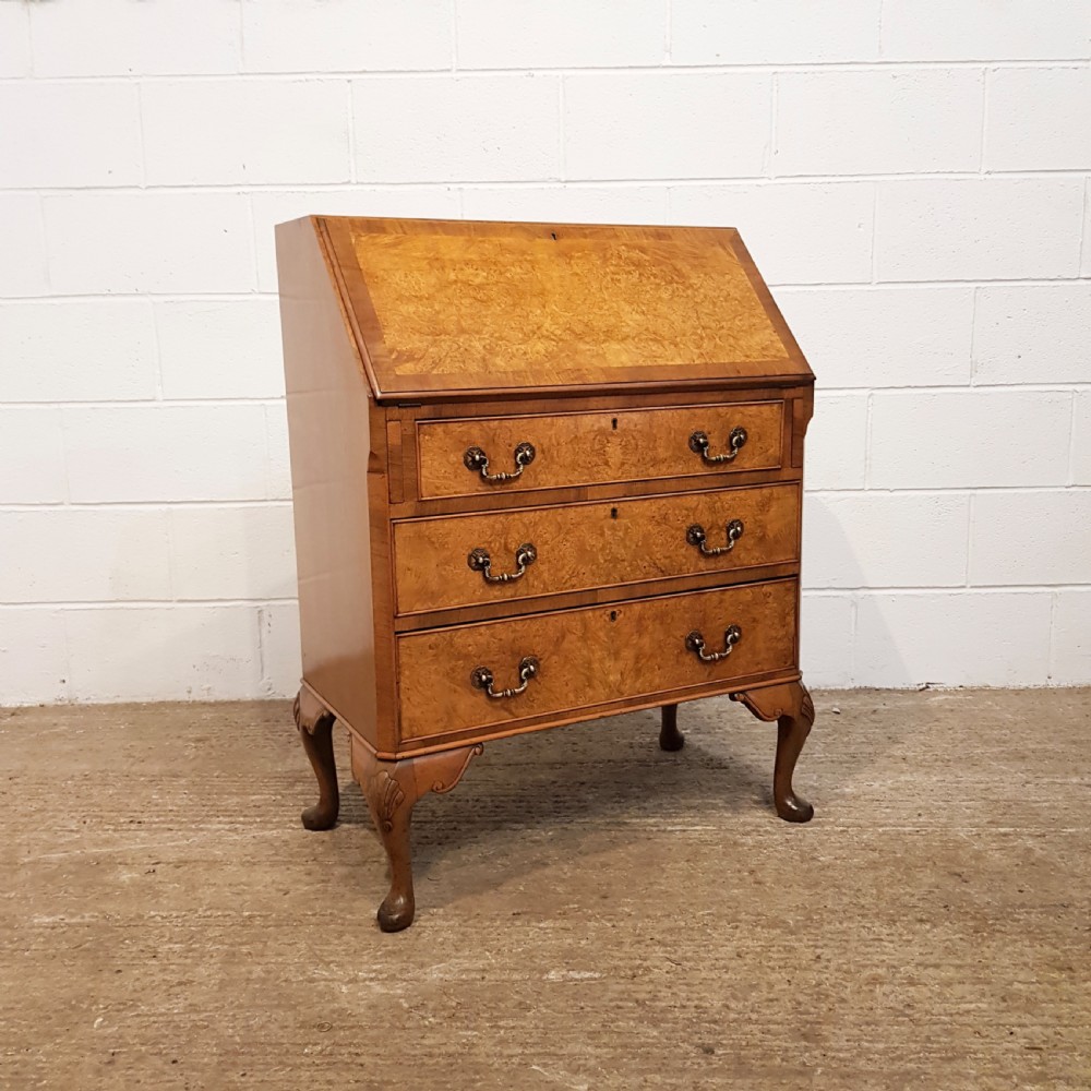 ANTIQUE BURR WALNUT BUREAU C1920 View IV