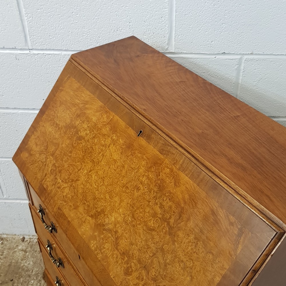 ANTIQUE BURR WALNUT BUREAU C1920 View VII