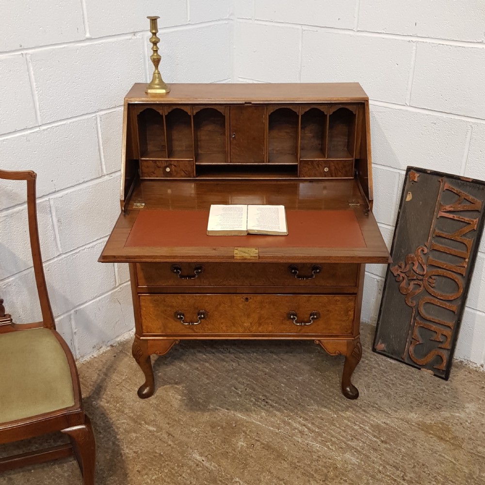 ANTIQUE BURR WALNUT BUREAU C1920 View X