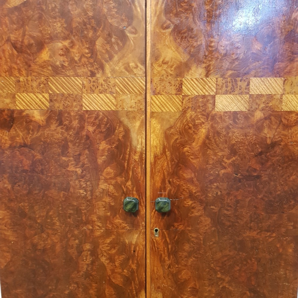 ANTIQUE ART DECO BURR WALNUT FITTED TALLBOY CABINET C1920 View III