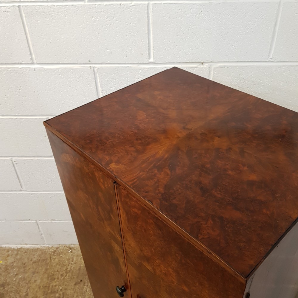 ANTIQUE ART DECO BURR WALNUT FITTED TALLBOY CABINET C1920 View IV