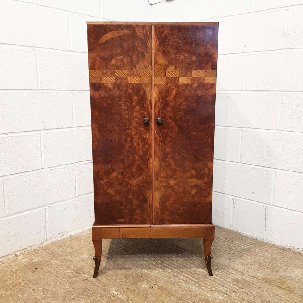 ANTIQUE ART DECO BURR WALNUT FITTED TALLBOY CABINET C1920 View V