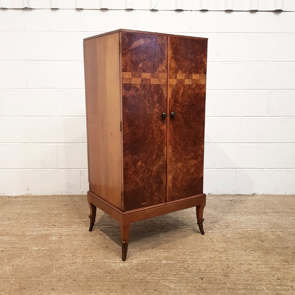 ANTIQUE ART DECO BURR WALNUT FITTED TALLBOY CABINET C1920 View VI