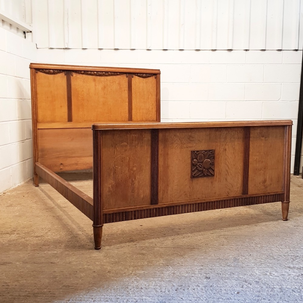 ANTIQUE FRENCH CARVED OAK DOUBLE BED C1920