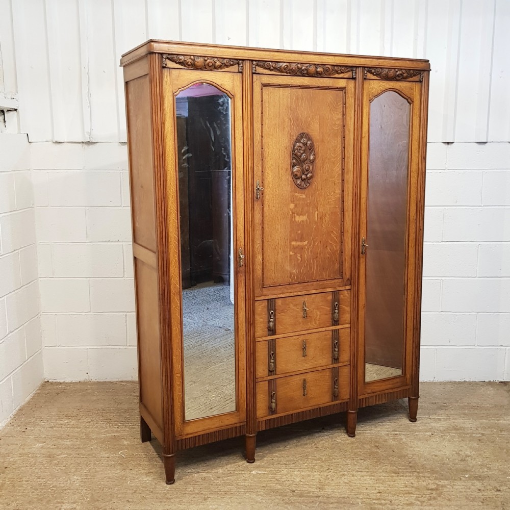 ANTIQUE FRENCH CARVED  OAK TRIPLE WARDROBE C1920 View II