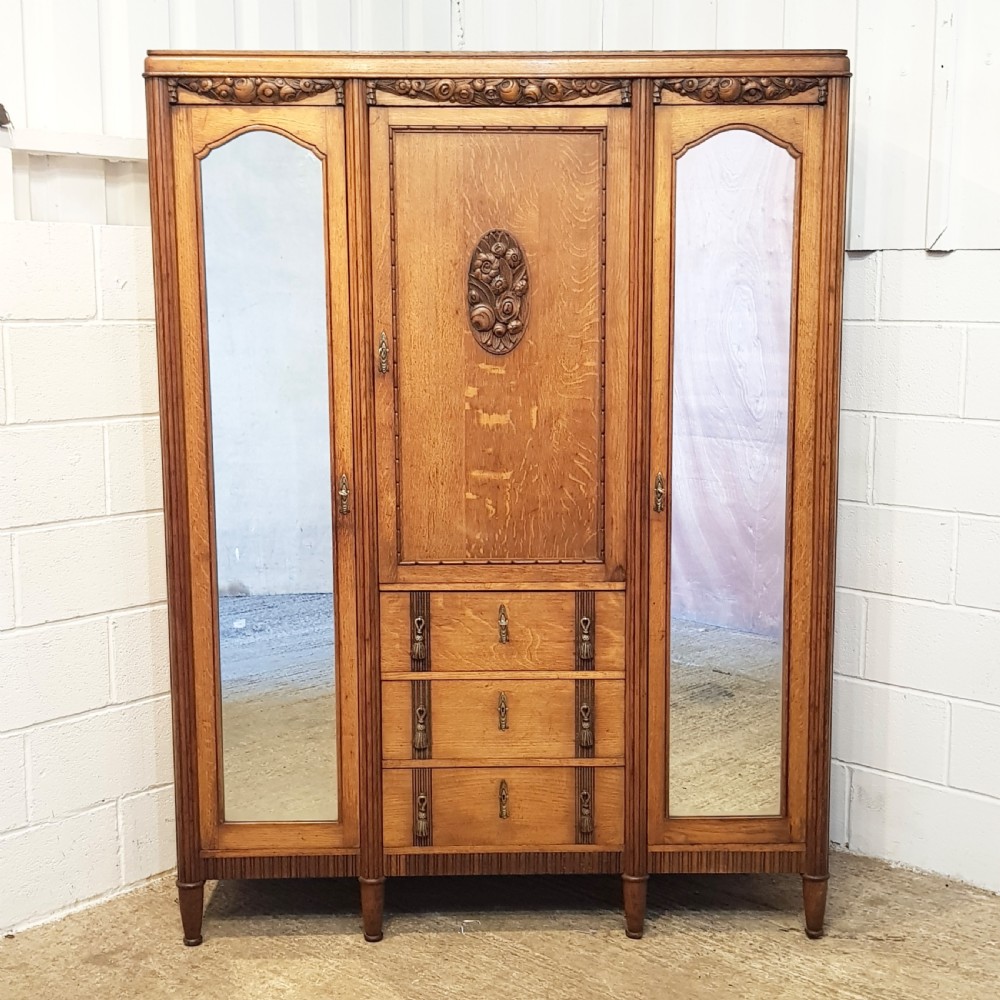 ANTIQUE FRENCH CARVED  OAK TRIPLE WARDROBE C1920 View IV