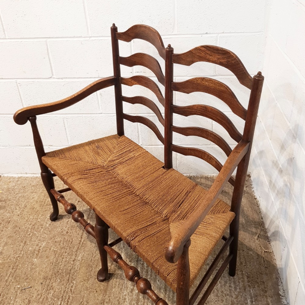 ANTIQUE 18TH CENTURY OAK TWO CHAIR LADDER BACK SOFA C1780 View II
